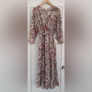 Enfocus Studio Pink and Cream Floral Maxi Dress